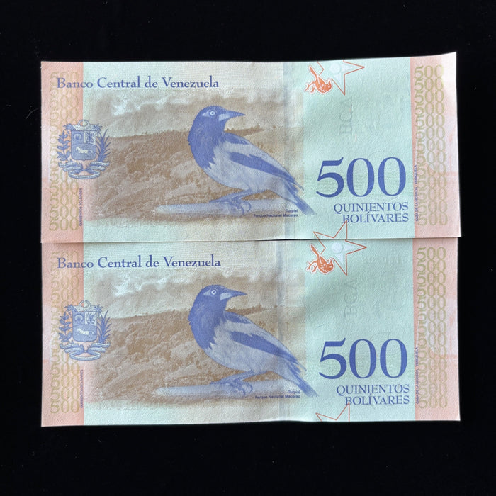 Consecutive Banknote Lot Venezuela 500 Bolivares Sequential Pair UV Verified