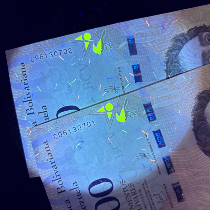 Consecutive Banknote Lot Venezuela 500 Bolivares Sequential Pair UV Verified