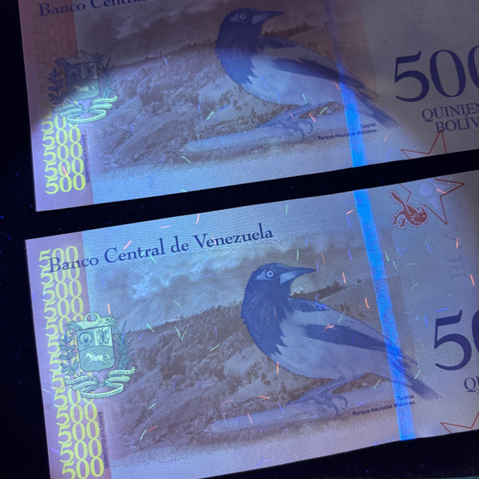 Consecutive Banknote Lot Venezuela 500 Bolivares Sequential Pair UV Verified