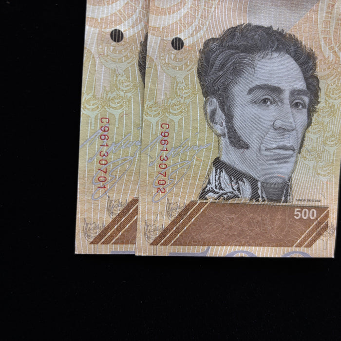 Consecutive Banknote Lot Venezuela 500 Bolivares Sequential Pair UV Verified