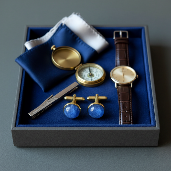 Kyanite Cufflinks Blue Gem in Business Gold