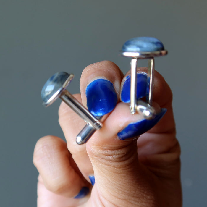 blue kyanite silver cufflinks