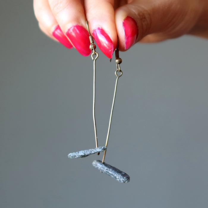 Kyanite Earrings Raw Edgy Black Stone Dangle