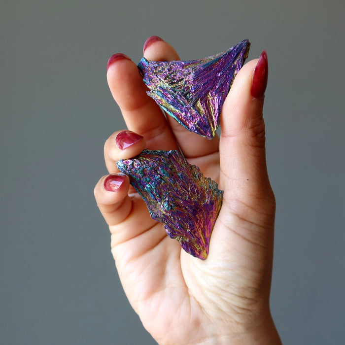 two raw titanium rainbow kyanites