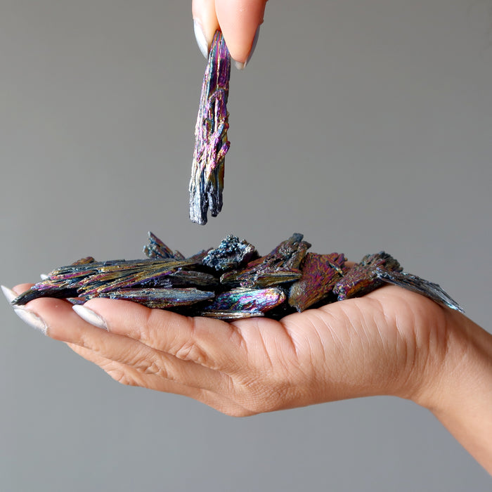 Kyanite Raw Crystal Bundle of 25 Peacock Rainbow Titanium