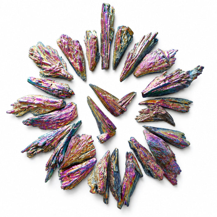Kyanite Raw Crystal Bundle of 25 Peacock Rainbow Titanium