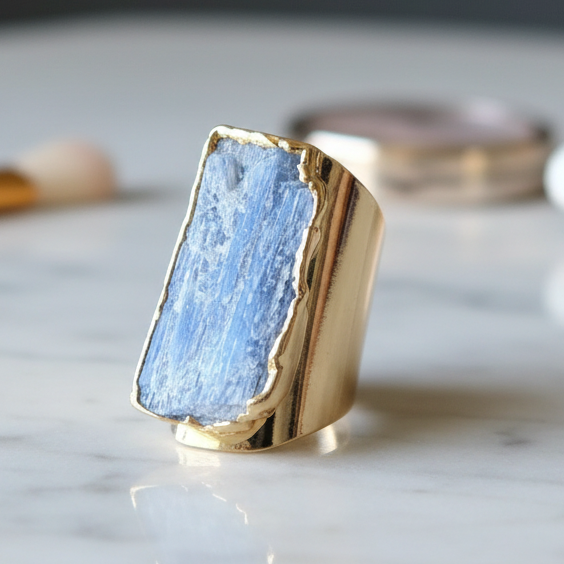 Kyanite Ring Blue Gold Sophistication Stone Adjustable