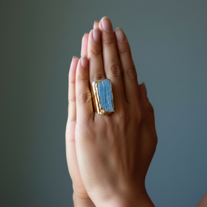 Kyanite Ring Blue Gold Sophistication Stone Adjustable