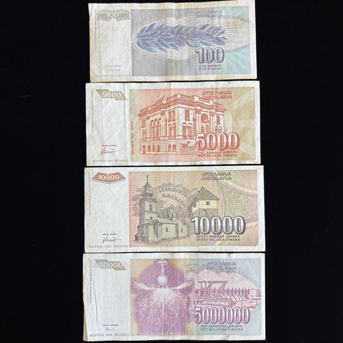 Vintage Banknote Lot Nikola Tesla 100 to 5M Dinara Hyperinflation 1993 Gift UV