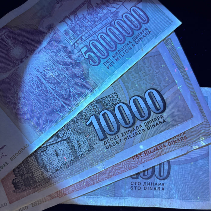 Vintage Banknote Lot Nikola Tesla 100 to 5M Dinara Hyperinflation 1993 Gift UV