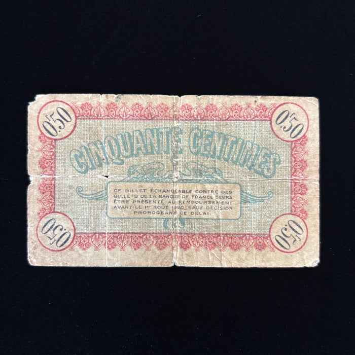 Antique Banknote France 50 Centimes WWI French Emergency Currency Notgeld Relic