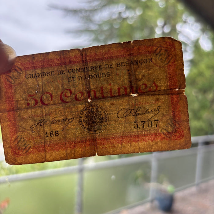 Antique Banknote France 50 Centimes WWI French Emergency Currency Notgeld Relic