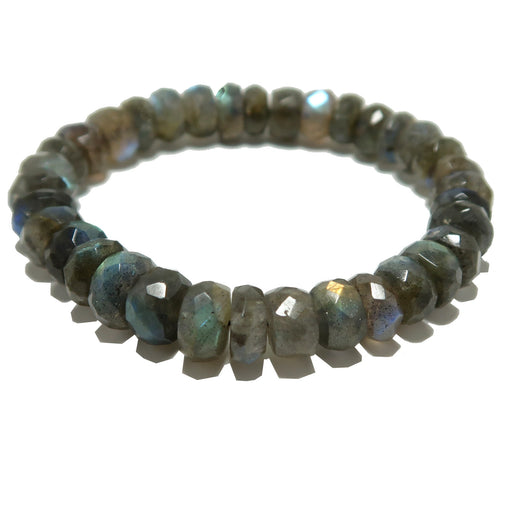 Beaded bracelet with labradorite stones on a white background