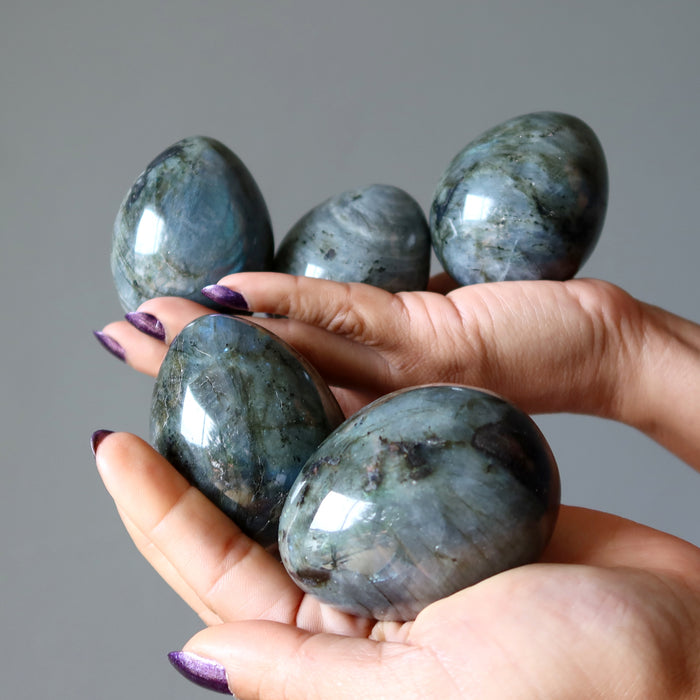 Labradorite Egg Bundle of 5 Rainbow Peacock Stones