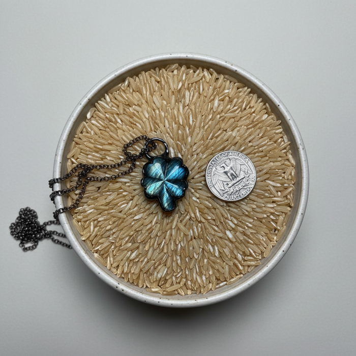 Labradorite Necklace Flashy Four Leaf Clover