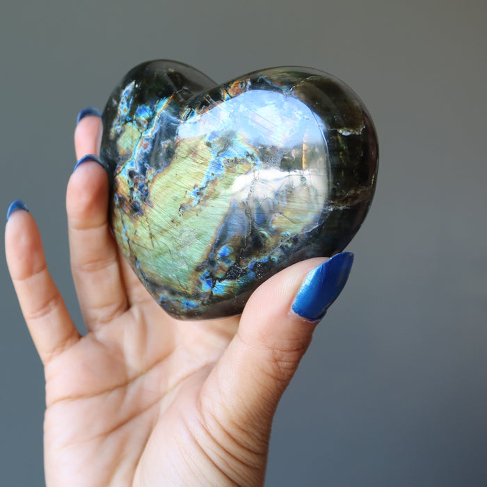 Labradorite Heart Dark Flashy Iridescent Gemstone Crystal