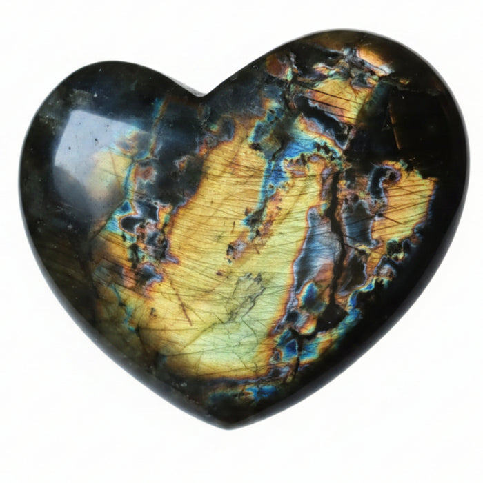 Labradorite Heart Dark Flashy Iridescent Gemstone Crystal