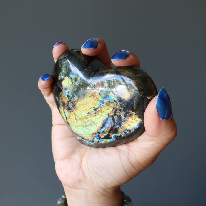 Labradorite Heart Dark Flashy Iridescent Gemstone Crystal