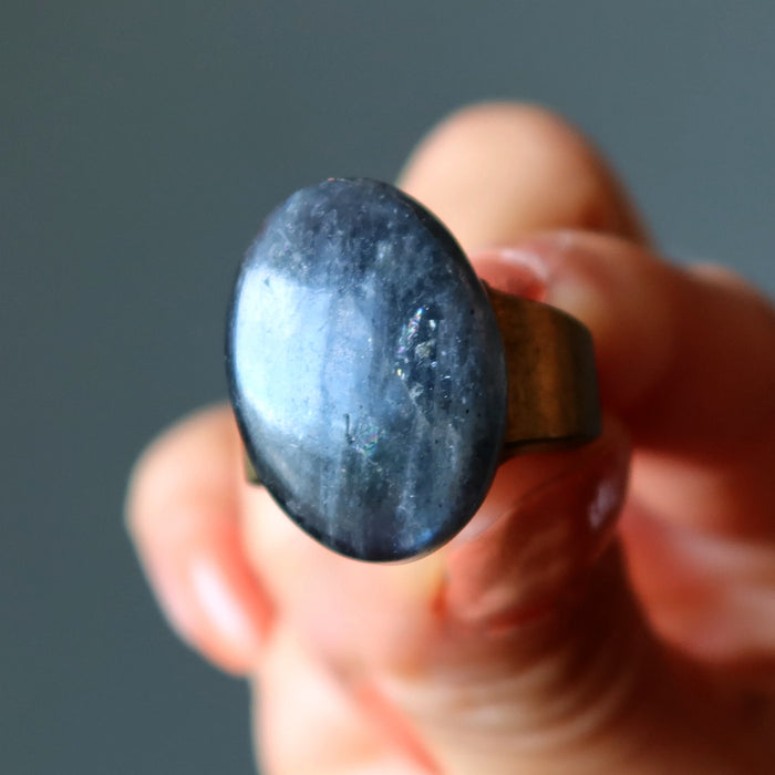 Labradorite Ring Oval Mirror of Magic Crystal Size 7.5
