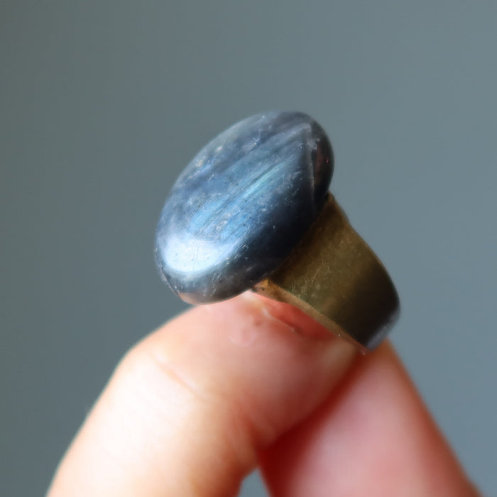 Labradorite Ring Oval Mirror of Magic Crystal Size 7.5