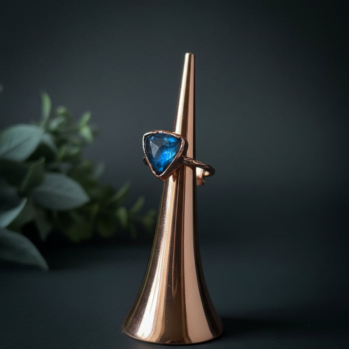 Labradorite Ring Faceted Blue Triangle Copper Size 7