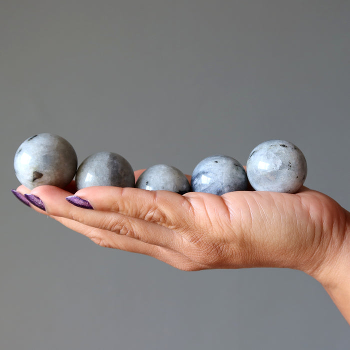 Labradorite Sphere Bundle of 5 Silver Skies Gray Crystal Ball