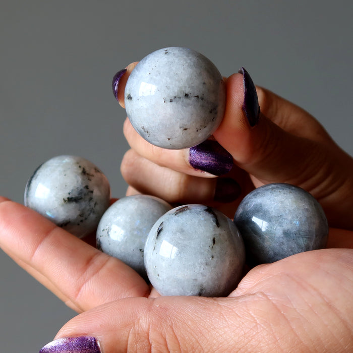 Labradorite Sphere Bundle of 5 Silver Skies Gray Crystal Ball