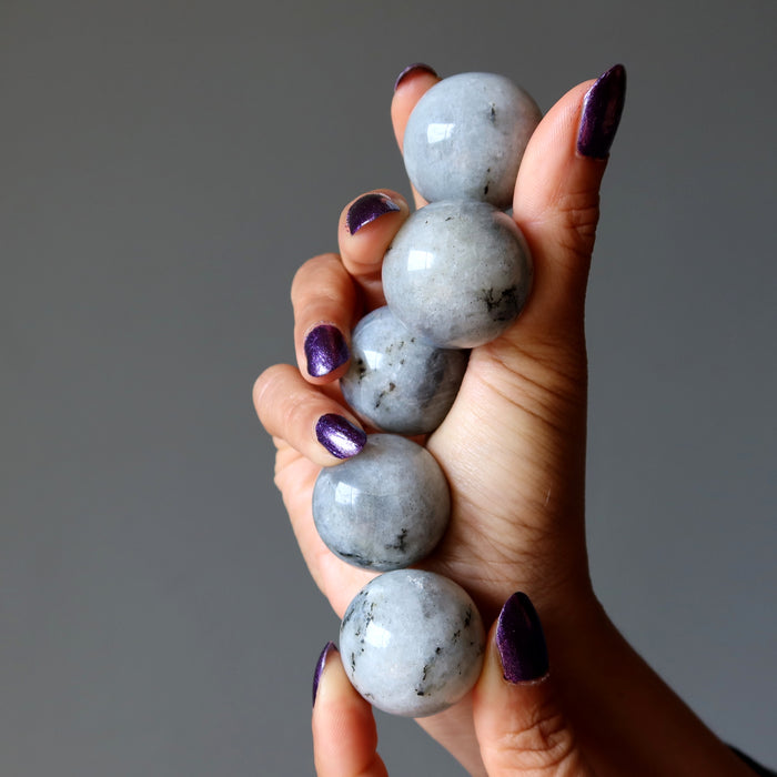 Labradorite Sphere Bundle of 5 Silver Skies Gray Crystal Ball