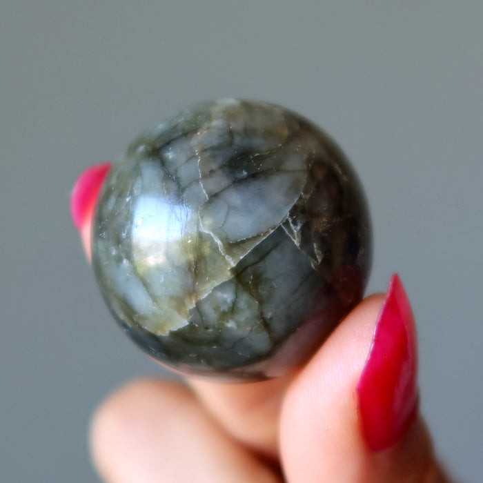 Labradorite Sphere Natural Dark Gray Protection Crystal Ball