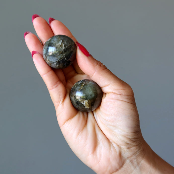 Labradorite Sphere Natural Dark Gray Protection Crystal Ball