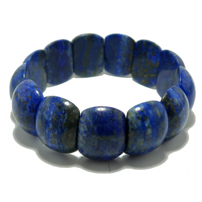 Blue beaded Lapis bracelet on a white background