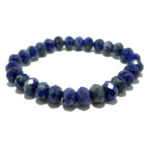 Blue beaded Lapis bracelet on a white background