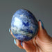 denim lapis egg in hand