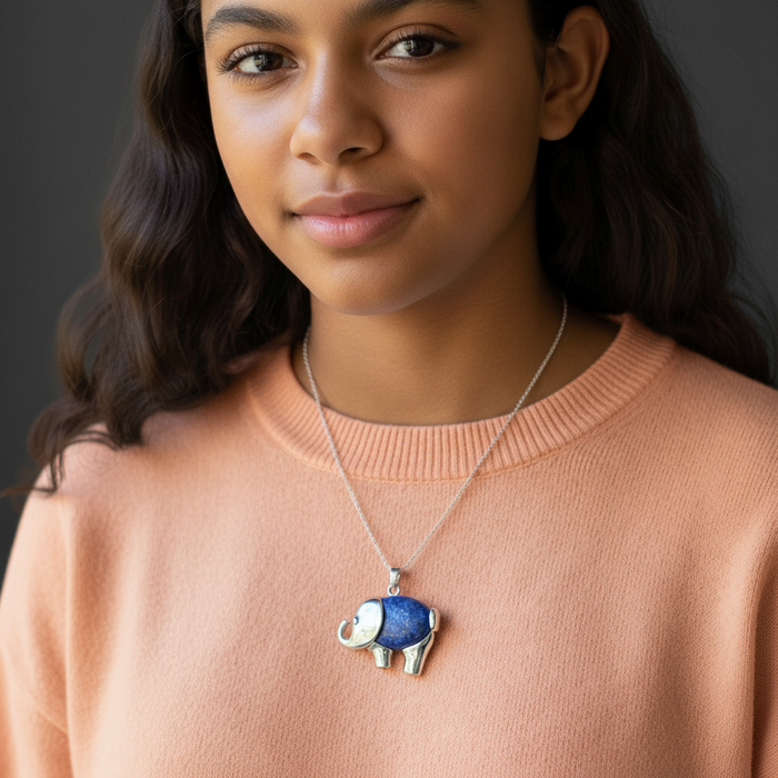Lapis Pendant Flying Elephant Meditation Silver