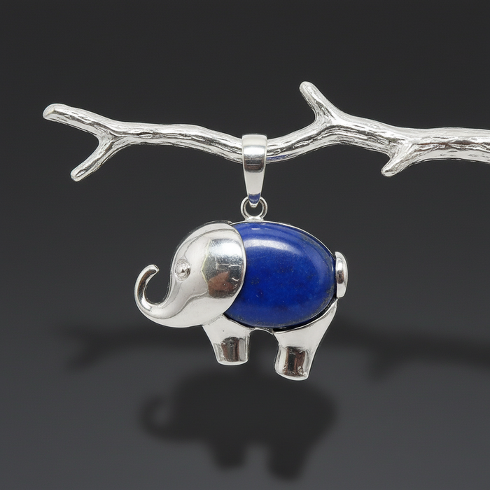 Lapis Pendant Flying Elephant Meditation Silver