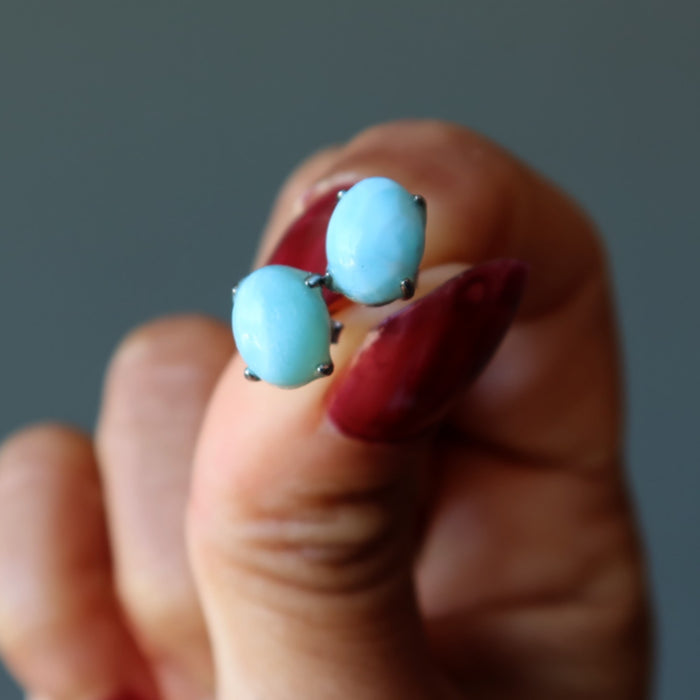 Larimar Earrings Caribbean Blue Studs Sterling Silver