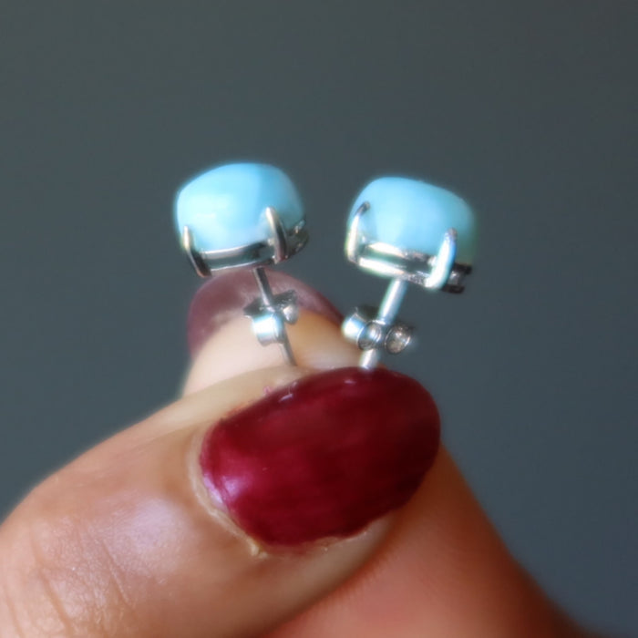 Larimar Earrings Caribbean Blue Studs Sterling Silver