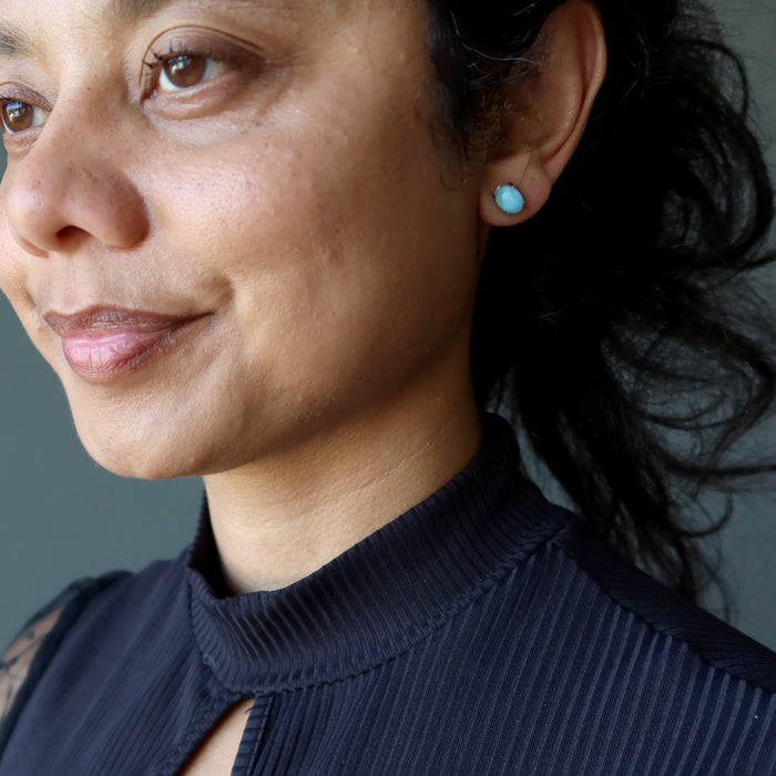 Larimar Earrings Caribbean Blue Studs Sterling Silver