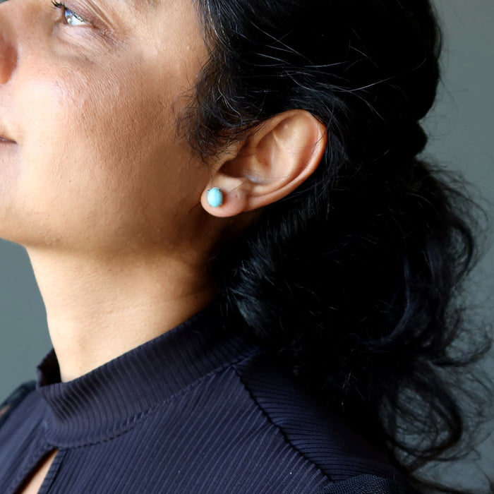 Larimar Earrings Caribbean Blue Studs Sterling Silver