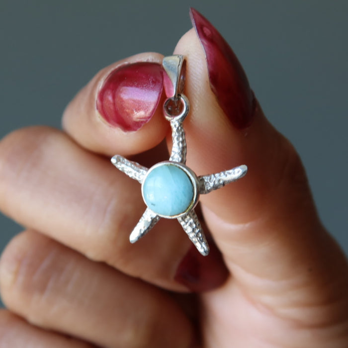 Larimar Pendant Blue Starfish Spirit Stone Sterling Silver