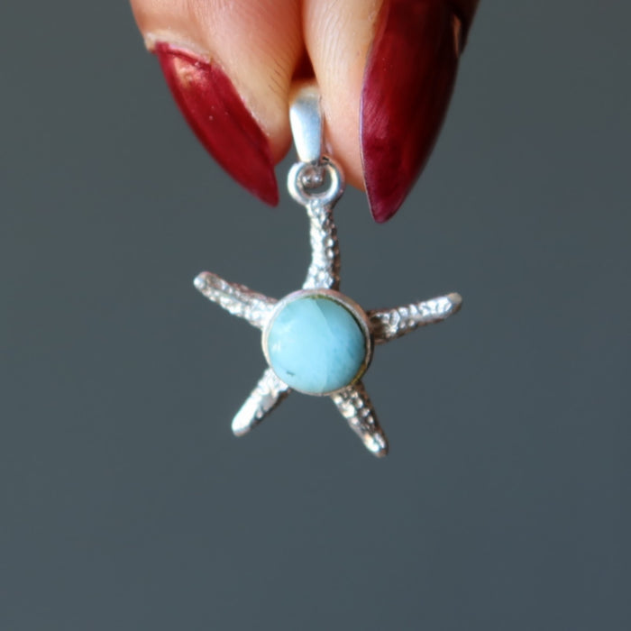 Larimar Pendant Blue Starfish Spirit Stone Sterling Silver