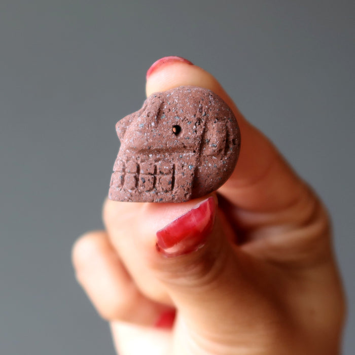 red lava skull bead