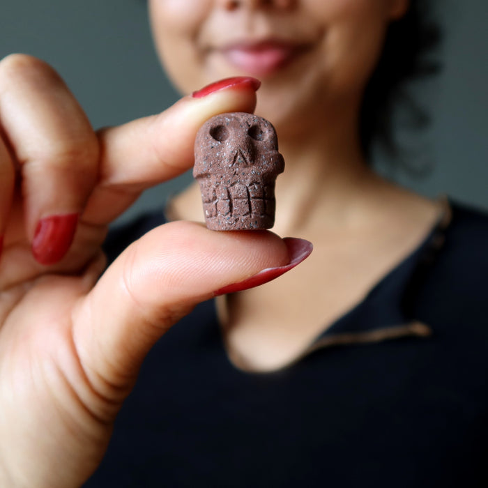 red lava skull bead