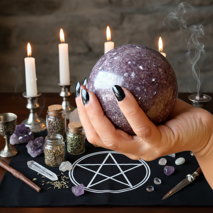 Lepidolite Sphere Charmed Purple Glitter Crystal Ball