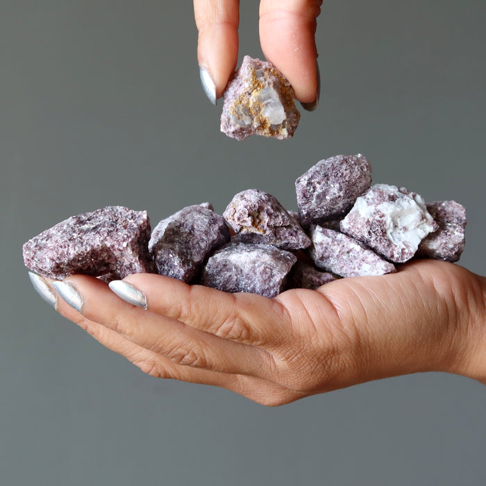 Lepidolite Raw Bundle of 16 Crystal Purple Glitter