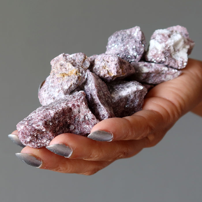 Lepidolite Raw Bundle of 16 Crystal Purple Glitter