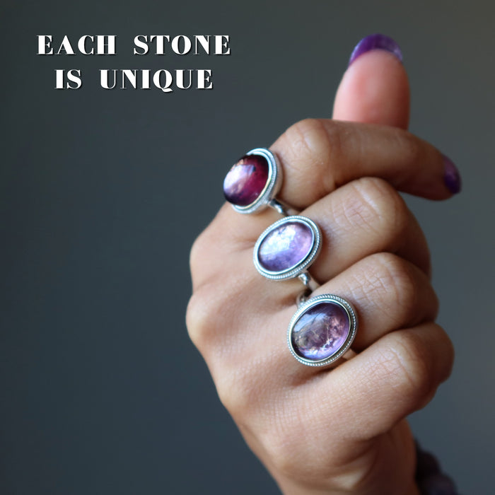 purple lepidolite oval ring