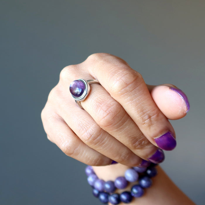 purple lepidolite oval ring