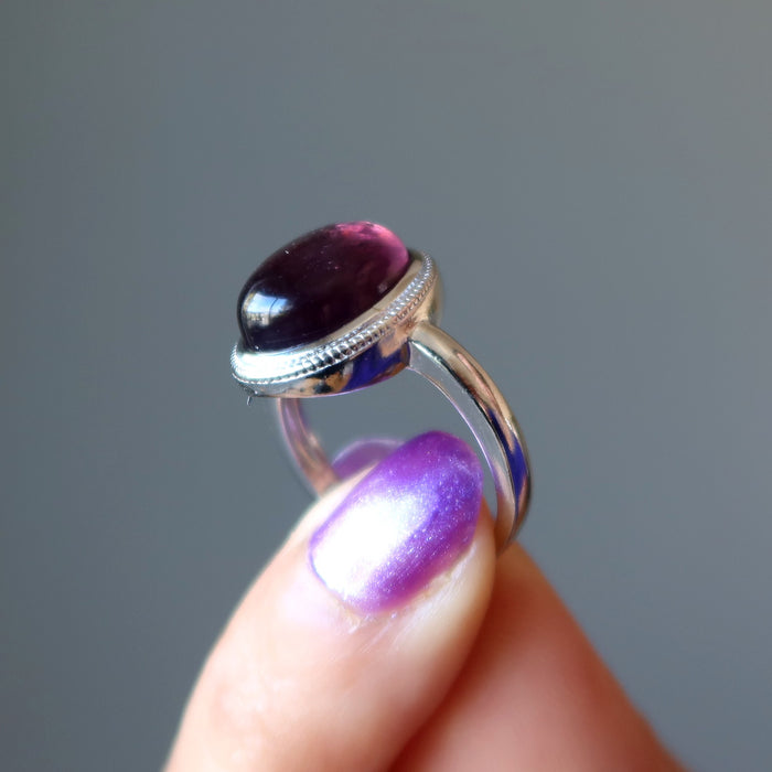 purple lepidolite oval ring