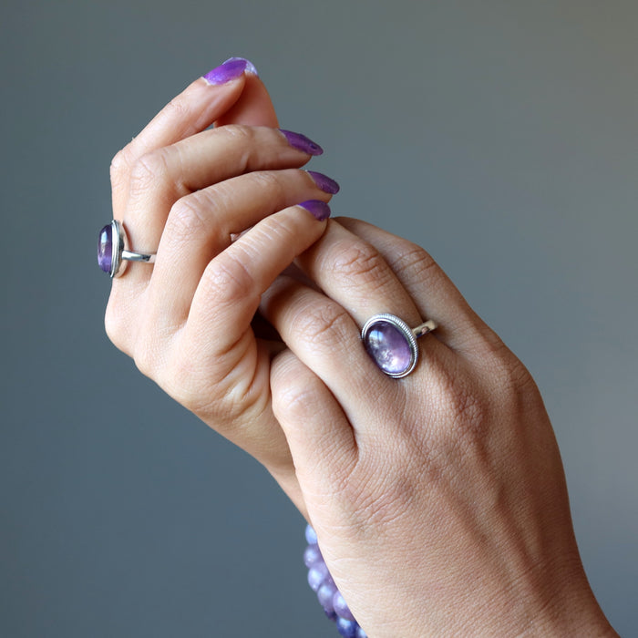 purple lepidolite oval ring